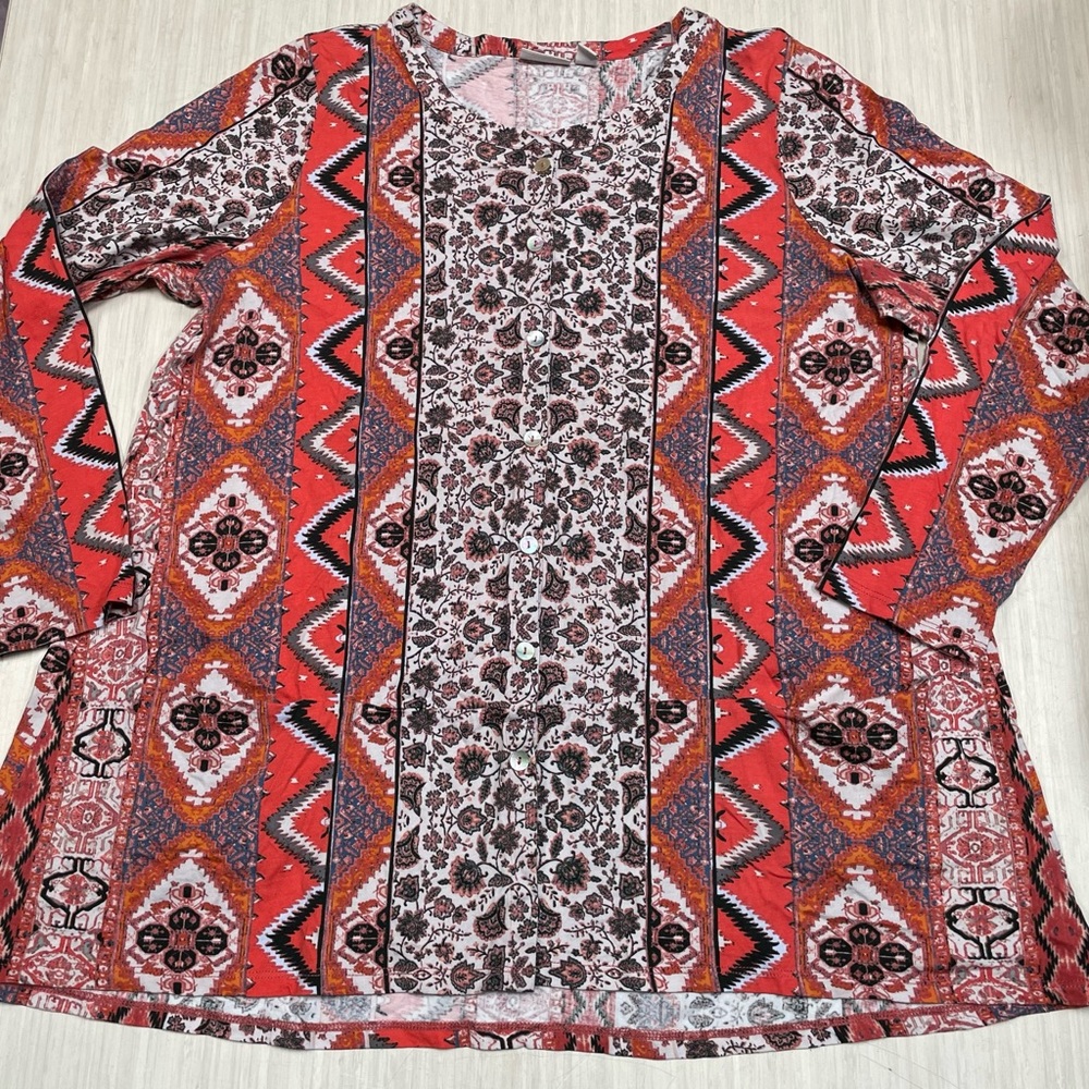 LOGO by Lori Goldstein Cotton Modal Button Front Top Size XL